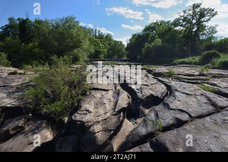 Rock Formations Eroded by Flowing Water at the Aille Falls, Cascade or Waterfall near Vidauban Var Provence France Stock Photo