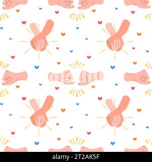 Seamless hand pattern, holding hands, fists, vector illustration Stock Vector