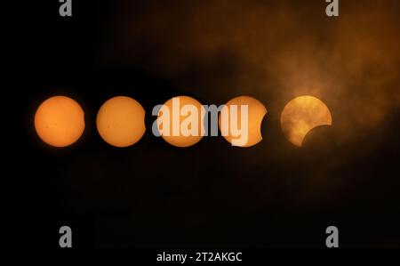 Partial Annular Solar Eclipse phases - October 14, 2023, Kanata, Ontario, Canada Stock Photo