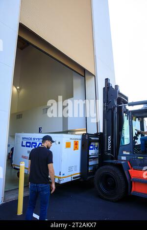Psyche Solar Array Arrival and Offload. The transport carrier ...