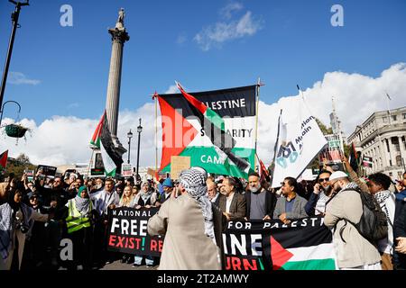 England, London, Trafalgar Square, Pro Palestine protesters march, 15 October 2023. Stock Photo