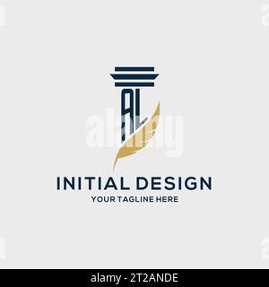AL monogram initial logo with pillar and feather design, law firm logo inspiration Stock Vector