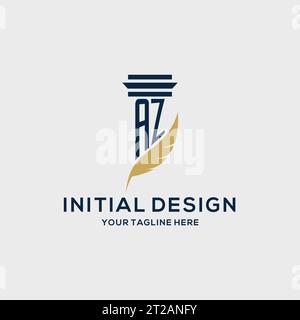 AZ monogram initial logo with pillar and feather design, law firm logo inspiration Stock Vector