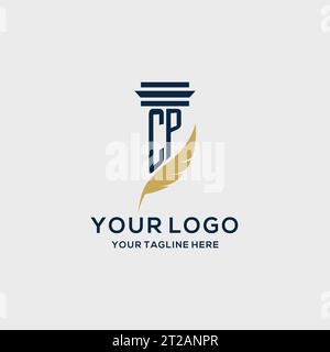 CP monogram initial logo with pillar and feather design, law firm logo inspiration Stock Vector