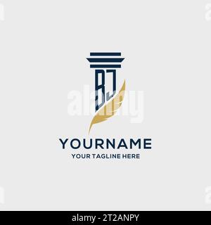 BJ monogram initial logo with pillar and feather design, law firm logo inspiration Stock Vector