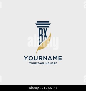 BX monogram initial logo with pillar and feather design, law firm logo inspiration Stock Vector