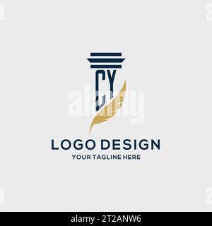 CY monogram initial logo with pillar and feather design, law firm logo inspiration Stock Vector