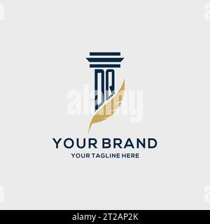 DQ monogram initial logo with pillar and feather design, law firm logo inspiration Stock Vector