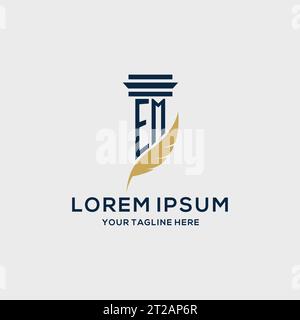 EM monogram initial logo with pillar and feather design, law firm logo inspiration Stock Vector