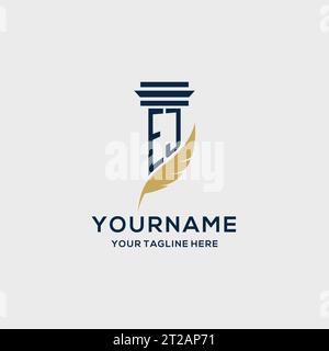 EJ monogram initial logo with pillar and feather design, law firm logo inspiration Stock Vector