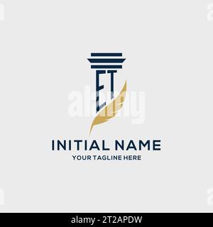 ET monogram initial logo with pillar and feather design, law firm logo inspiration Stock Vector