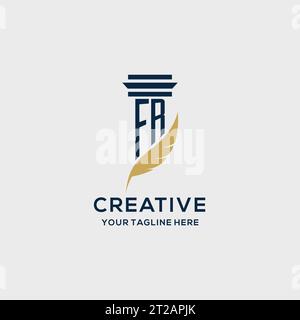 FR monogram initial logo with pillar and feather design, law firm logo inspiration Stock Vector