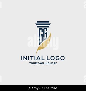 GG monogram initial logo with pillar and feather design, law firm logo inspiration Stock Vector