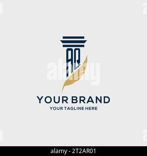 AQ monogram initial logo with pillar and feather design, law firm logo inspiration Stock Vector