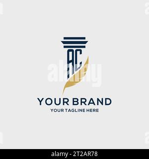 AC monogram initial logo with pillar and feather design, law firm logo inspiration Stock Vector