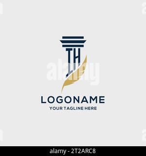 IH monogram initial logo with pillar and feather design, law firm logo inspiration Stock Vector