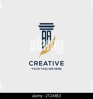 BR monogram initial logo with pillar and feather design, law firm logo inspiration Stock Vector