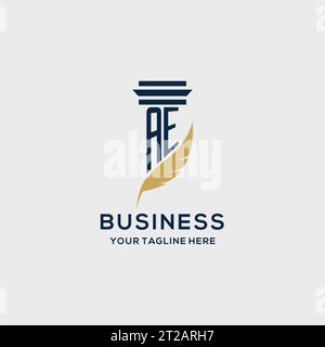 AE monogram initial logo with pillar and feather design, law firm logo inspiration Stock Vector