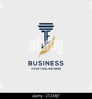 JE monogram initial logo with pillar and feather design, law firm logo inspiration Stock Vector