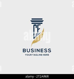 CE monogram initial logo with pillar and feather design, law firm logo inspiration Stock Vector