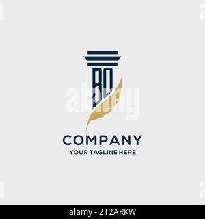 BO monogram initial logo with pillar and feather design, law firm logo inspiration Stock Vector