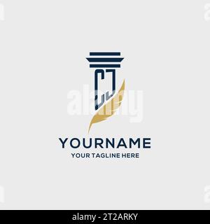 CJ monogram initial logo with pillar and feather design, law firm logo inspiration Stock Vector