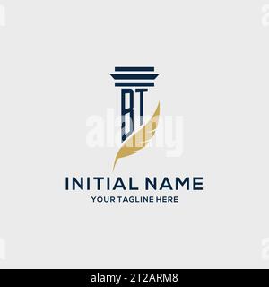 BT monogram initial logo with pillar and feather design, law firm logo inspiration Stock Vector