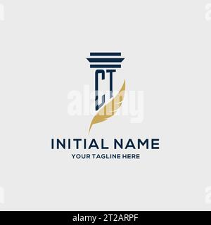 CT monogram initial logo with pillar and feather design, law firm logo inspiration Stock Vector