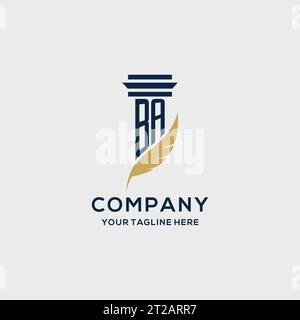 BA monogram initial logo with pillar and feather design, law firm logo inspiration Stock Vector