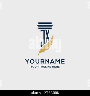 JX monogram initial logo with pillar and feather design, law firm logo inspiration Stock Vector
