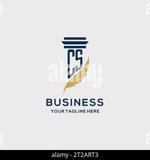 CS monogram initial logo with pillar and feather design, law firm logo inspiration Stock Vector