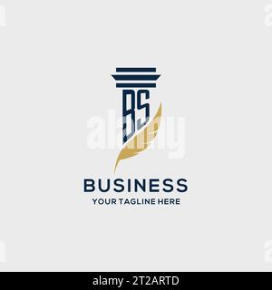 BS monogram initial logo with pillar and feather design, law firm logo inspiration Stock Vector
