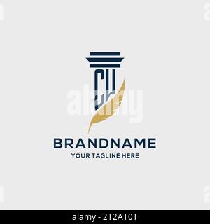 CW monogram initial logo with pillar and feather design, law firm logo inspiration Stock Vector
