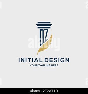 DZ monogram initial logo with pillar and feather design, law firm logo inspiration Stock Vector