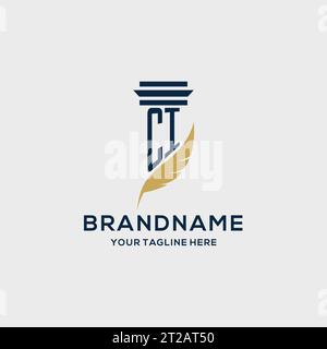 CI monogram initial logo with pillar and feather design, law firm logo inspiration Stock Vector