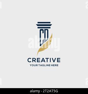 CD monogram initial logo with pillar and feather design, law firm logo inspiration Stock Vector