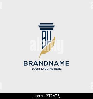 BW monogram initial logo with pillar and feather design, law firm logo inspiration Stock Vector