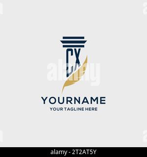 CX monogram initial logo with pillar and feather design, law firm logo inspiration Stock Vector