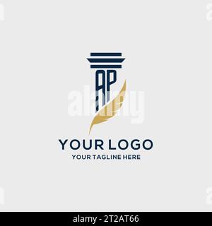 AP monogram initial logo with pillar and feather design, law firm logo inspiration Stock Vector