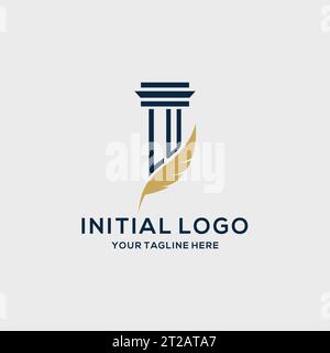 LU monogram initial logo with pillar and feather design, law firm logo inspiration Stock Vector