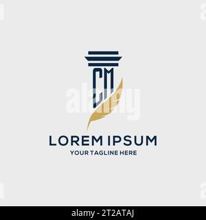 CM monogram initial logo with pillar and feather design, law firm logo inspiration Stock Vector