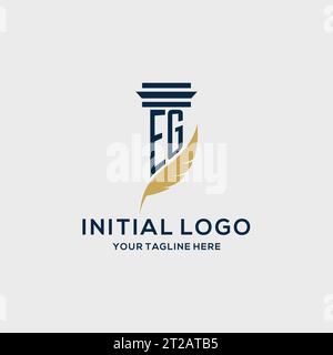 EG monogram initial logo with pillar and feather design, law firm logo inspiration Stock Vector