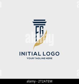 FG monogram initial logo with pillar and feather design, law firm logo inspiration Stock Vector