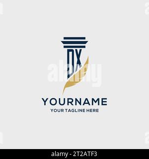 DX monogram initial logo with pillar and feather design, law firm logo inspiration Stock Vector