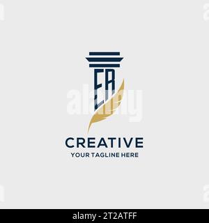 ER monogram initial logo with pillar and feather design, law firm logo inspiration Stock Vector