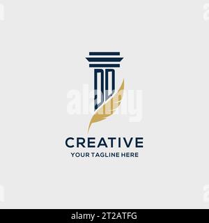 DD monogram initial logo with pillar and feather design, law firm logo inspiration Stock Vector