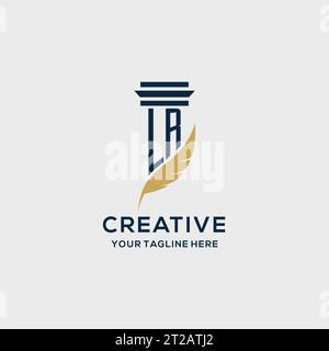 LR monogram initial logo with pillar and feather design, law firm logo inspiration Stock Vector