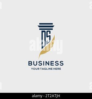DS monogram initial logo with pillar and feather design, law firm logo inspiration Stock Vector