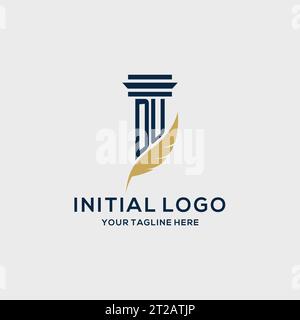 DU monogram initial logo with pillar and feather design, law firm logo inspiration Stock Vector