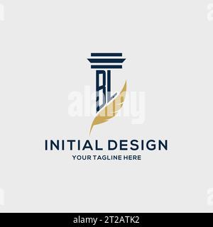 BL monogram initial logo with pillar and feather design, law firm logo inspiration Stock Vector